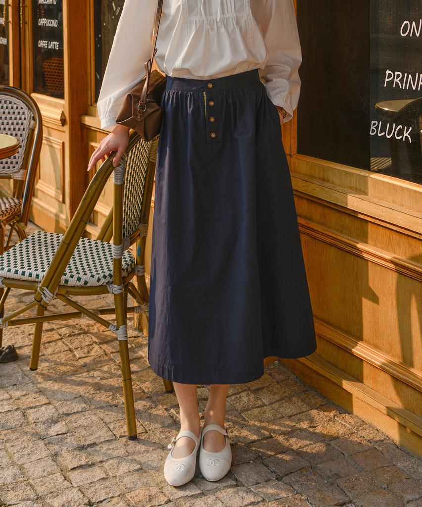 Pigment Flower Color Block Button Skirt (Kysk2511052)