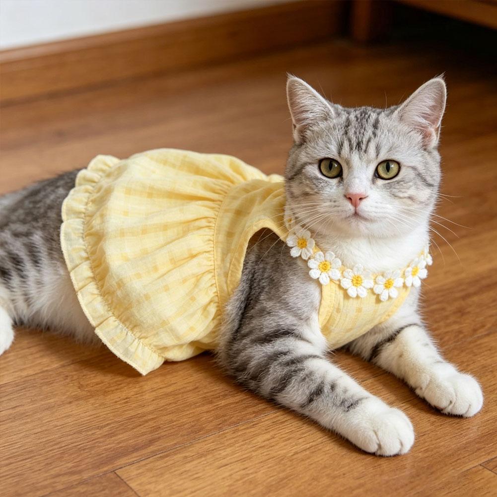 Summer Breathable Floral Cat Dress Princess Skirt Lightweight Pet Sundress Apparel Clothes for Small Lovely Dog Puppy Kitten