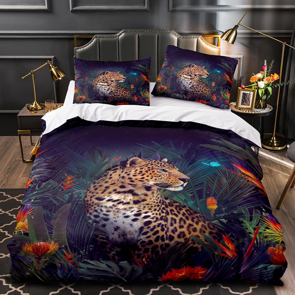 Animal Pattern Household Bedding Leopard Print Quilt Cover and Pillowcase Bedding Single Bed Full Size 2/3 Pieces Microfiber Fabric