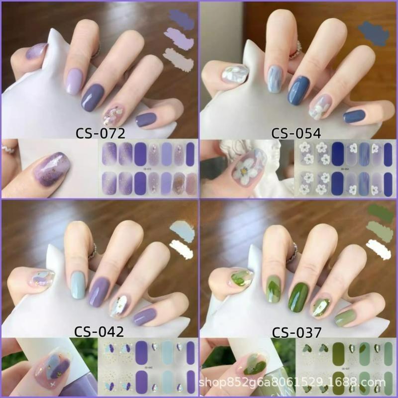 CS Waterproof No-Cure Gel Nail Wraps, Full Cover Spring & Summer Blend & Contrast Color Nail Stickers, Nail Patch Films