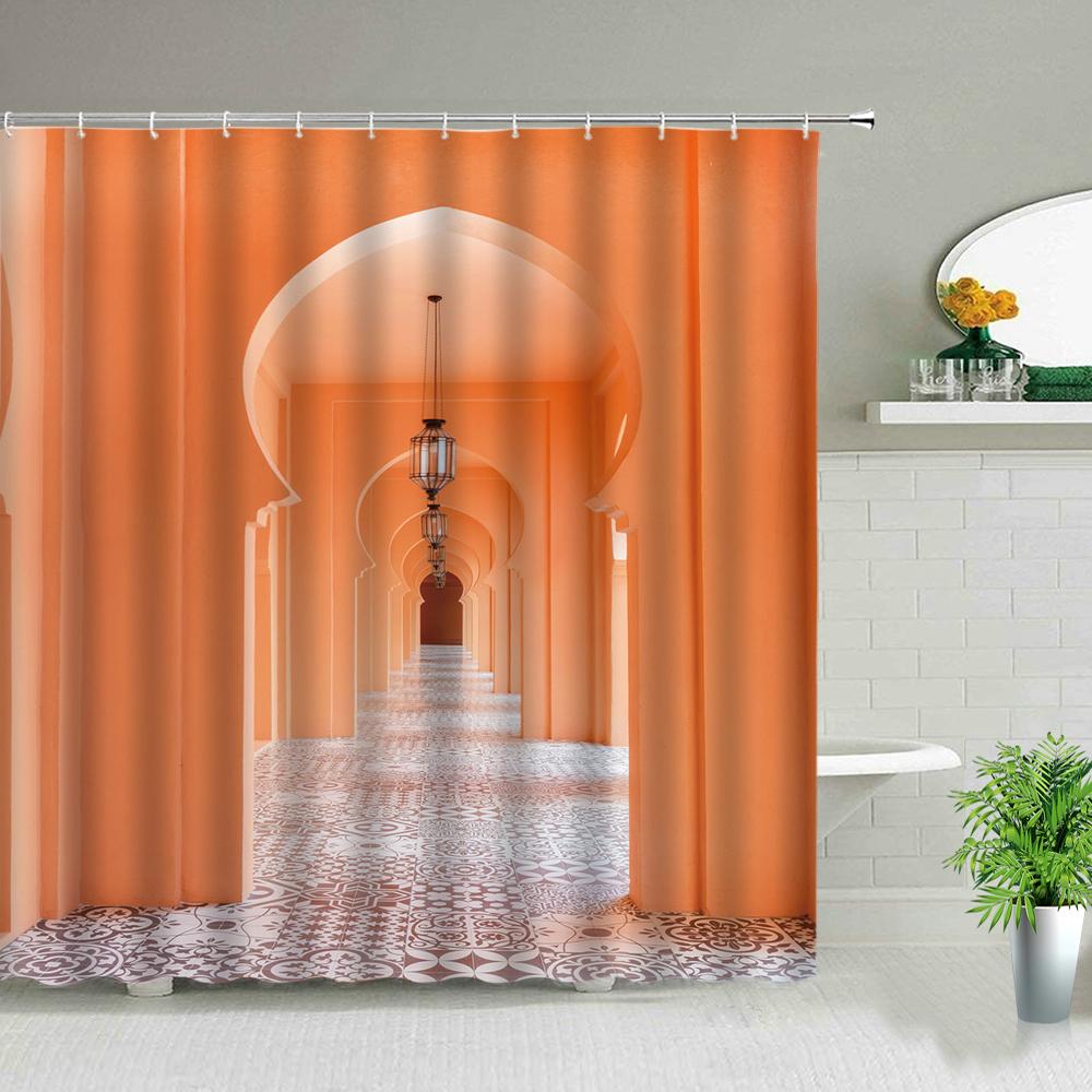 Set di tende da doccia marocchine con cancello invecchiato, motivo geometrico, design per porte, tende da bagno in stile architettonico orientale