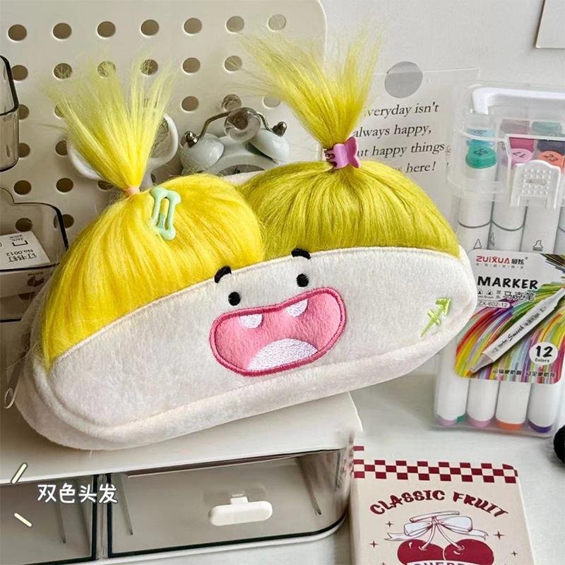 Entertaining Large-Sized Plush Pencil Case Cartoon Big Mouth Girl Pen Storage School Tool Present