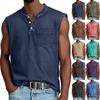 Men Sleeveless Cotton Pocket Tank Top Casual Relaxed Fit Henley Style Sports Muscle Shirt for Everyday Wear