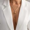 Fashion Metal CCB Round Ball Bead Pendant Necklace for Women Punk Gold Color Y-shaped Long Adjustable Snake Chain Choker Jewelry