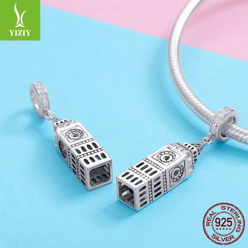 Colgante Big Ben Británico de Plata S925 para Mujer, Accesorios para Colgante de Pulsera de Cuentas DIY Scc868