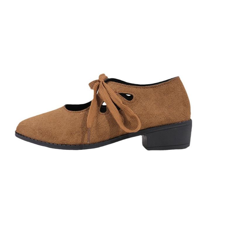 Pointed Thick Heel Strap European and American Fashion Single Shoes Autumn Retro Large Size Low Heel