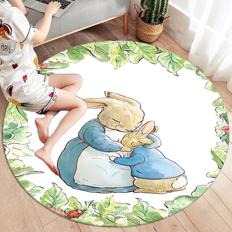 Peter Rabbit Runder Teppich, Teppich für Wohnzimmer Schlafzimmer Sofa Spielzimmer Dekor, Rutschfeste Bodenmatte