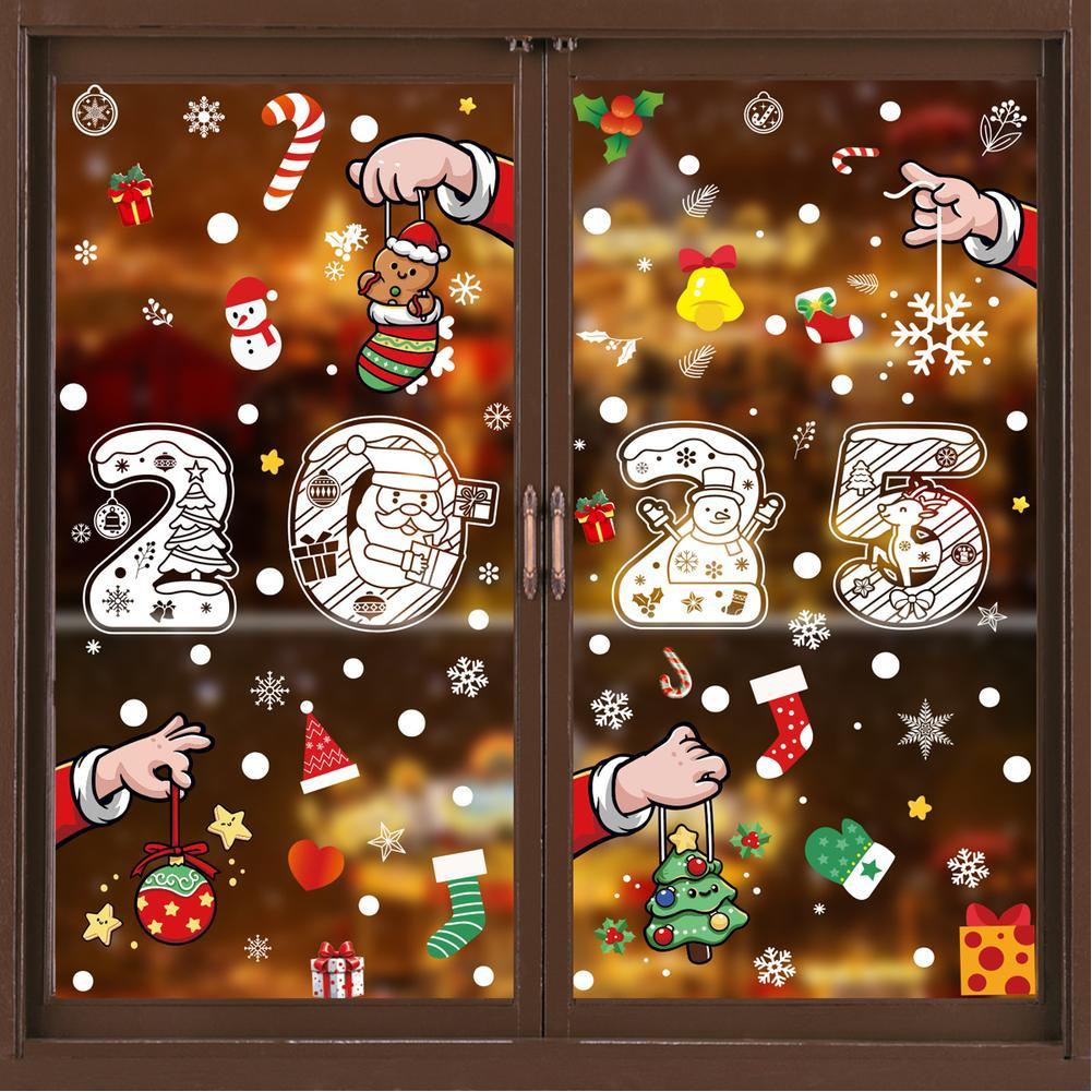 Christmas Window Stickers Christmas Stained Glass Window Clings Window Decals Decorative Covering Clings For Home Living Room