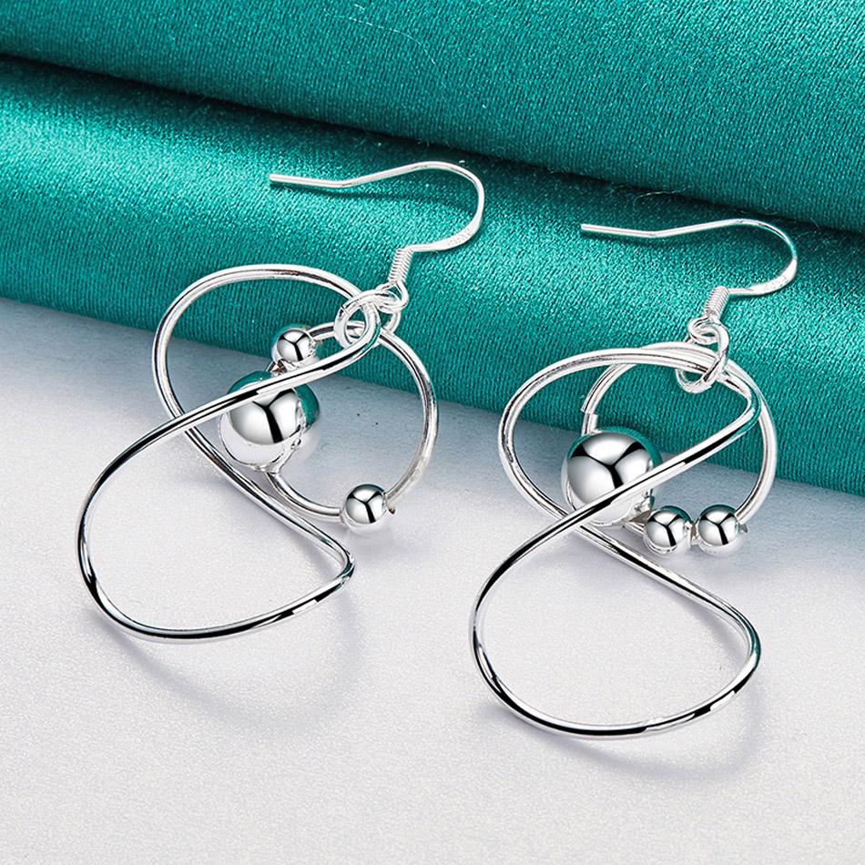 925 Sterling Silver Twist Line Bead Earrings For Women Fashion Charm Jewelry