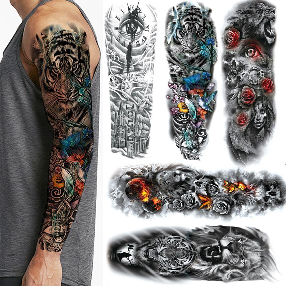 Beauty Fake Tattoos Waterproof Tattoo Sticker Temporary Decal Large Leg Full Arm Tiger Eye Clock