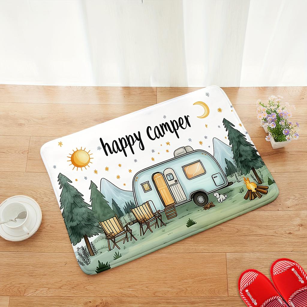 1pc Vintage Camper Suitable for RVs, Cabins Home Decor - Floor Mat with Happy Camper Design, Retro Trailer Decorations
