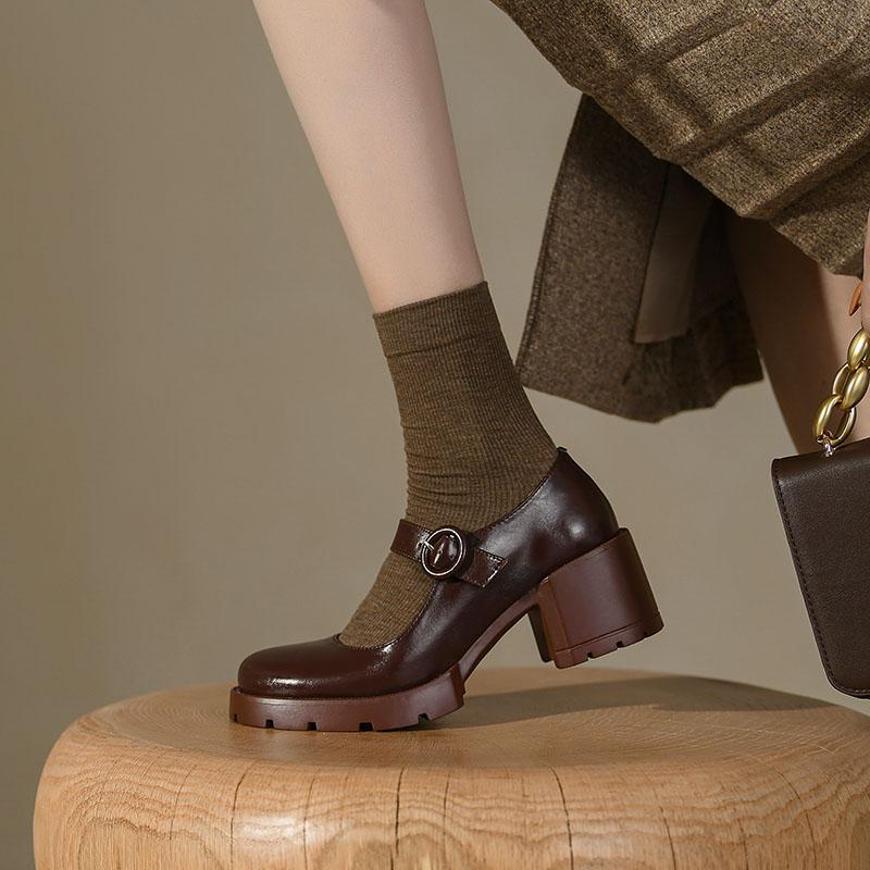 Módní 2025 Nové Dámské Boty Mary Jane z Hovězí Kůže LEISURE Přezka Platformové Boty Nízké Lodičky Kulatá Špička Boty Žena Zapatos De Mujer