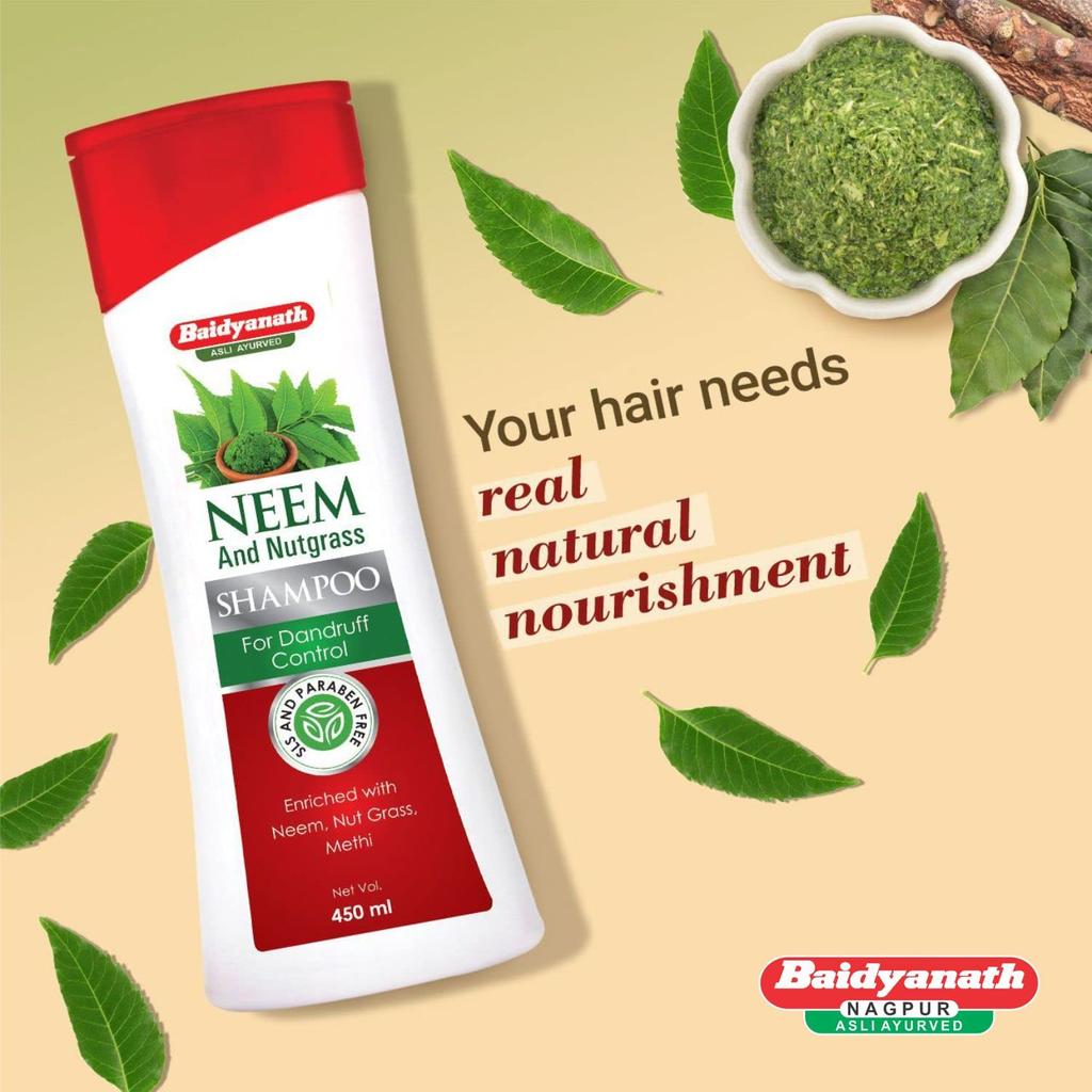 Baidyanath Asli Ayurved Neem And Nutgrass Shampoo 450 ML Pack Of 1 For Soft, Shiny, Nourished Hair