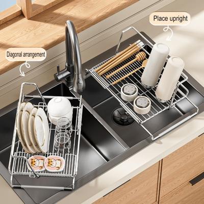 Stainless Steel Sink Drain Basket Stable Screw Fixation Adjustable Telescopic Design Heavy Duty Sink Strainer