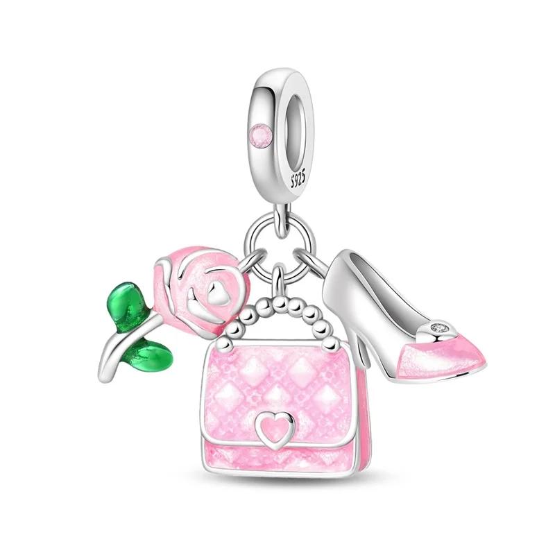 Romantische Kupfer Metall Lippenstift Schuhe Tasche Anhänger Perlen Komponenten Rucksack Perlen Komponenten Anhänger Perlen Komponente Kompatibel Mit Damen Armband Hoch
