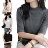 Women Sweater Half High Collar Half Sleeve Knitting Tops Solid Color Slim Fit Sweater Tops Commuting Street Wear