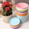 5pc Flower Pot Colorful Durable Resin Plant Flower Pot Gloss Planter Home Garden Decoration with a Saucer Tray Drainage Holes