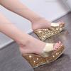 Women's Summer Fashion Footwear Chunky Sole Platform Sandals Gold Sliver Sequins Bling Trendy Slippers Size 34 Pantuflas Mujer