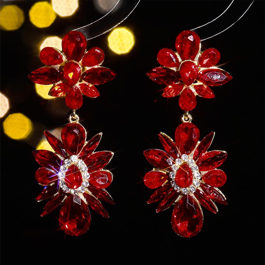 Orecchini Pendenti Moda Fiocco di Neve Fiore Vetro Strass Personalità Esagerata da Donna Produttori di Orecchini All'Ingrosso