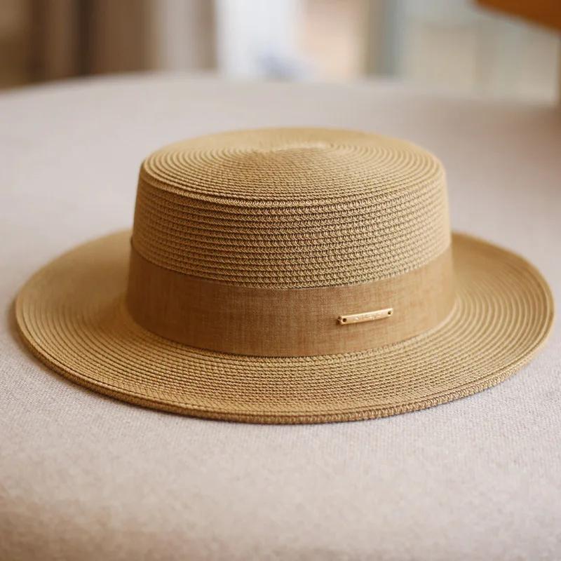 Korean Style Women Summer Straw Hat Wide Brim UV Protection Elegant French Fedora Beach Sun Hat Adjustable for Travel