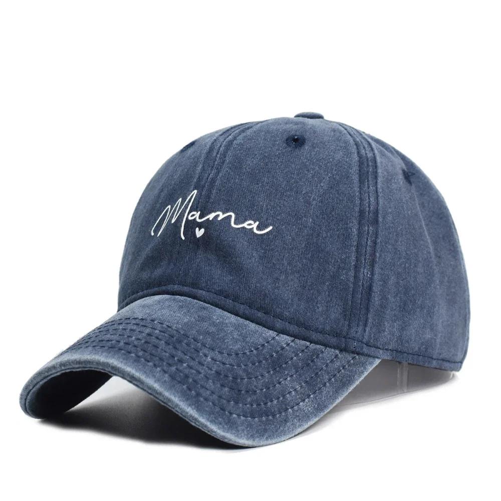 Retro Mama Letter Baseball Caps For Men Women Fashion Distressed Casual Washed Cotton Hat Unisex Adjustable Sun Hat Hip-hop Cap