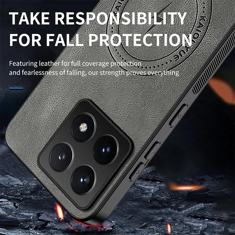 Capa para Xiaomi 14T Pro para Magsafe Capa de Couro Magnética Fosca de Pele de Ovelha de Luxo para Mi14 T 14Tpro À Prova de Choque Anti-queda Bumper