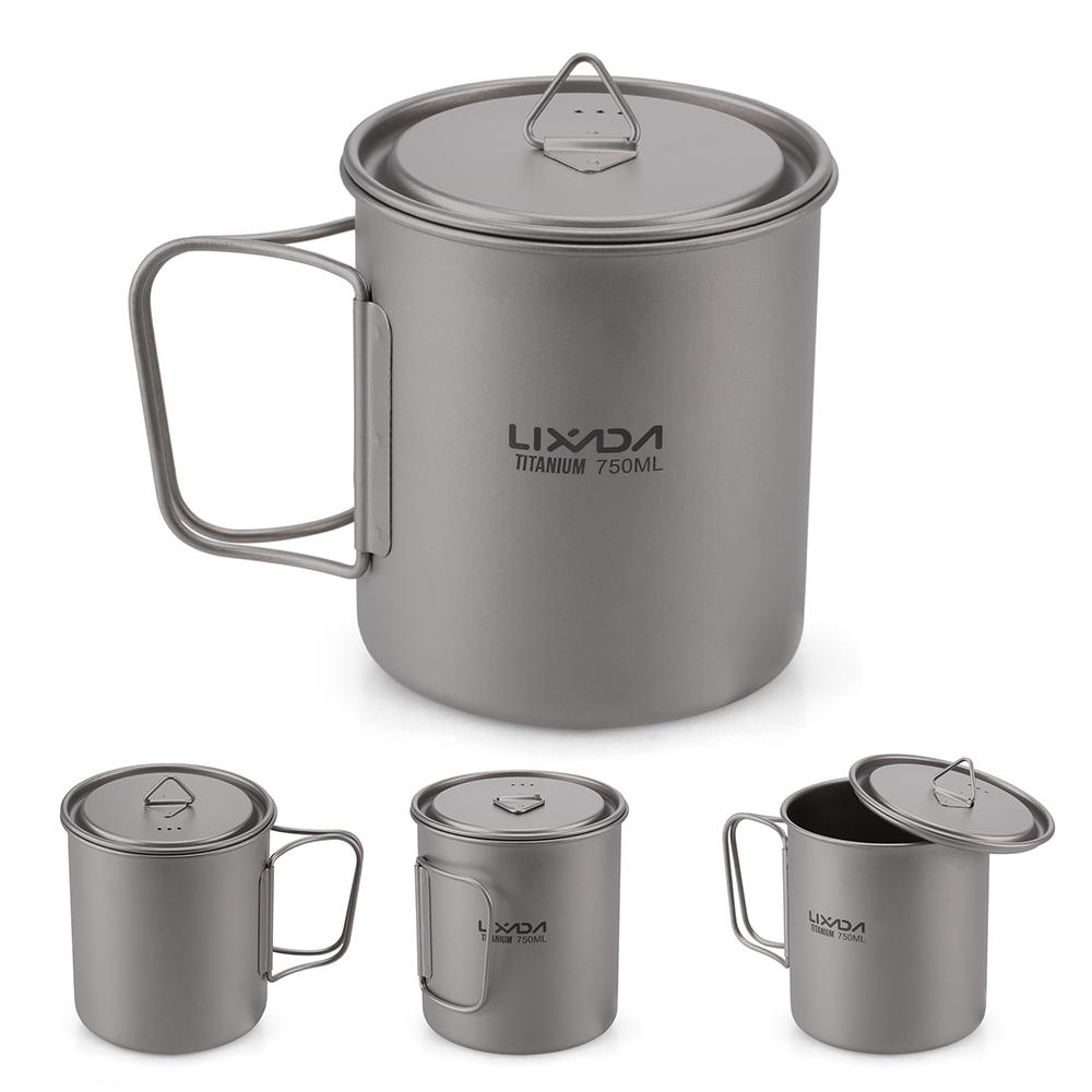 Lixada Set de vase de gătit 300ml/350ml/420ml/550ml/650ml/750ml Cupă din titan ultrauşoară cu cină pliabilă