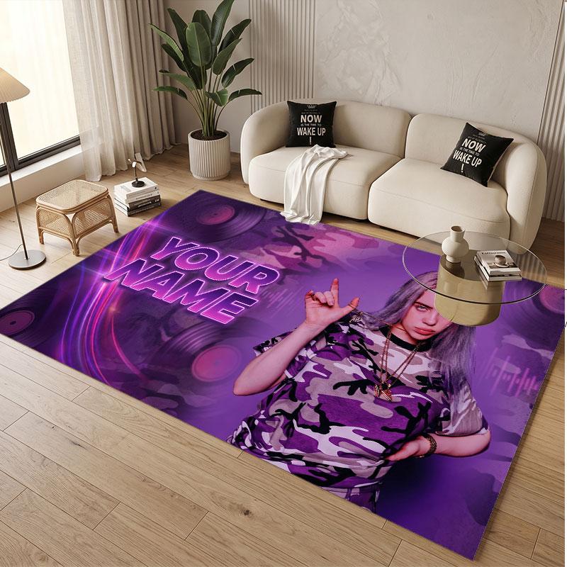 Op Maat Gemaakt Tapijt Billie Eilish Patroon Print Naam Tekst Zacht Antislip Vloerkleed voor Huis Binnen Decoratie