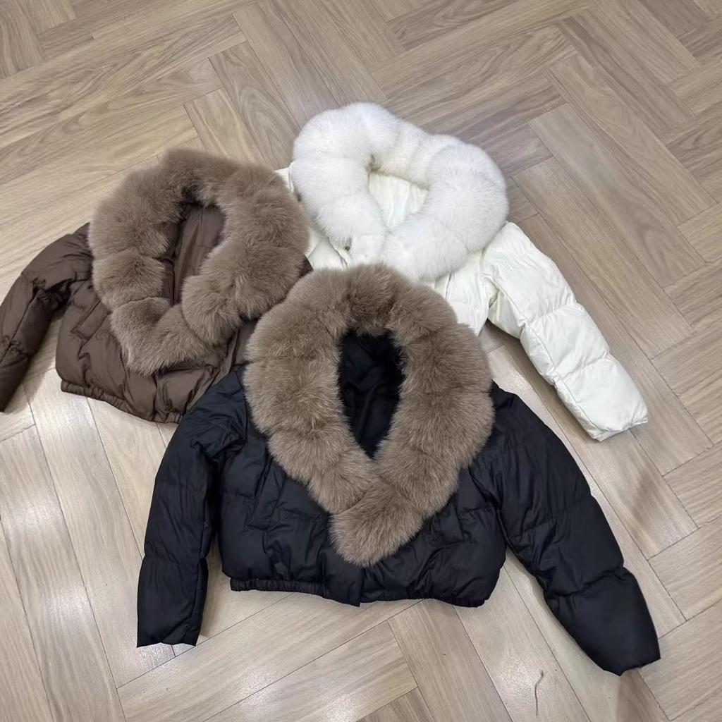 Winter Women's Short Warm Feather Cotton Clothes Anti-fox Fur Collar Jacket