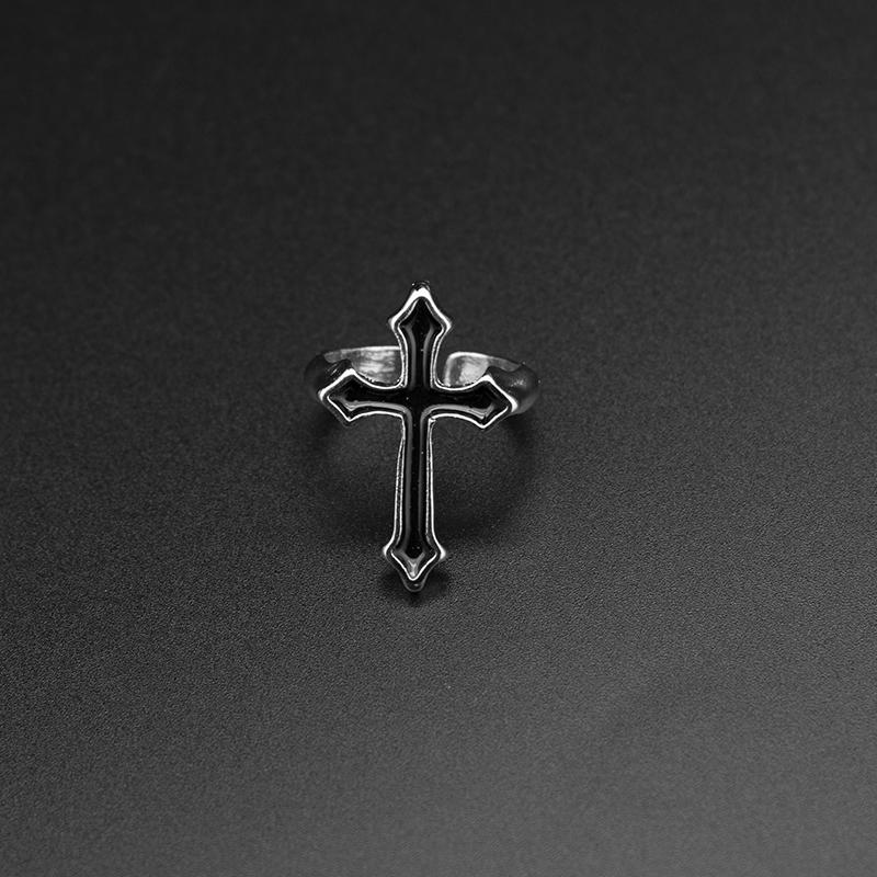 1PC Vintage Black Big Cross Open Ring For Women Party Jewelry Men Trendy Gothic Metal Color Finger Ring Anillo