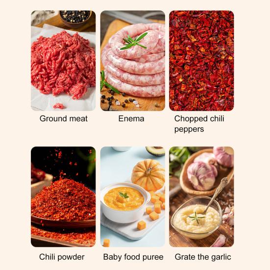Köttkvarn Rostfritt Stål Blad Manuell Köttfärsmaskin 3-i-1 Korvtillverkare Lågljudsdrift Kök Köttkvarn