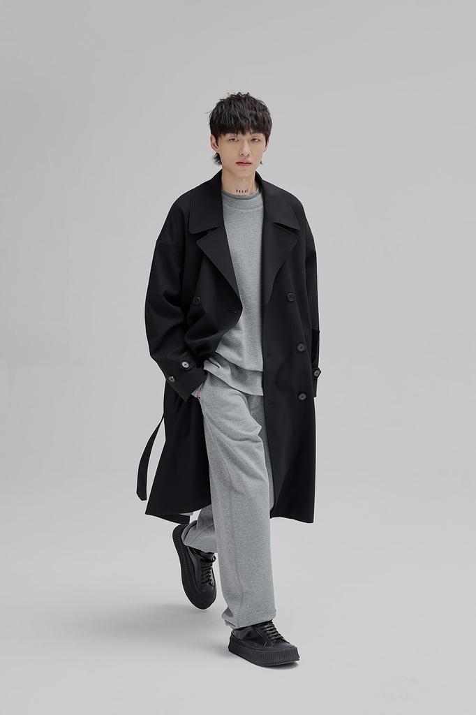 STUDIO NANS Oversized Long Trench Coat Double Breasted Below Knee NANS20230006 Men Black XL Size Japan Import Authentic