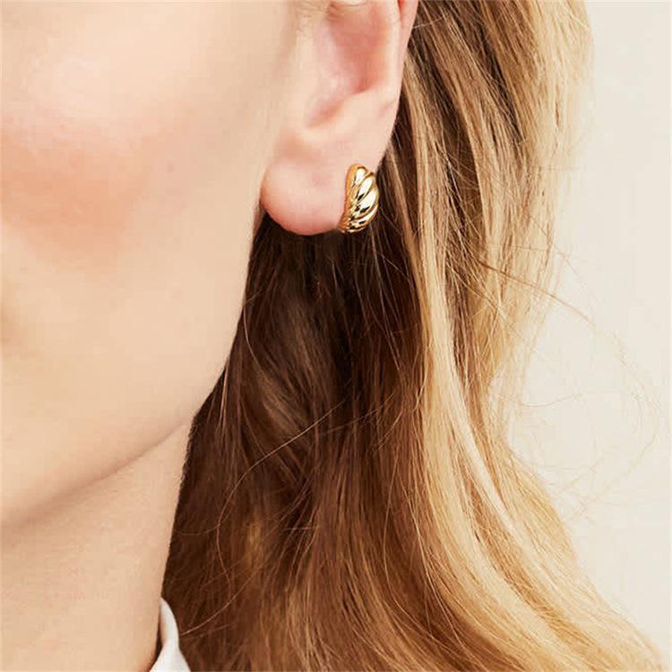 eManco 14K Gold Plated Croissant-Shaped Stainless Steel Ear Studs