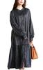 Gold Japan Plus Size Long Winter Size Dot Pattern Women's Dress, Sleeves, Tiered, Gathered, Stretch, Pockets, Outfit, Spring/Autumn, Plan-371001, 3L,