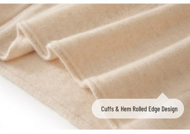 Women's Cashmere Knit Half-High Neck Rolled Edge Hollow Sweater - Versatile, Soft, and Stylish for Autumn & Winter Commuting.