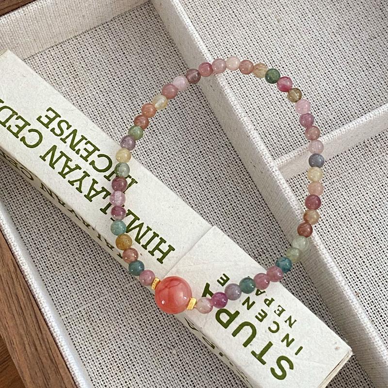 Delicate Tourmaline Handmade Beaded Bracelet For Women Girls Exquisite Elastic Rope Bracelet Creative Beaded Ring Gifts