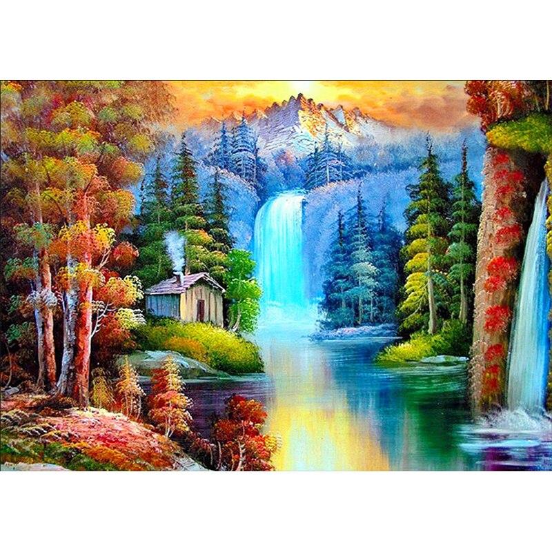 DIY szenisches 5D-Diamantgemälde, volles rundes Mosaik, Herbstlandschaft, Diamant-Stickerei, Kreuzstich-Set, Wandkunst, Heimdekoration