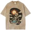 T-Shirts Men's Washed Vintage Skull Sun Pattern Print Street Hip Hop Retro Punk Gothic  Harajuku Casual Cotton Short Sleeve