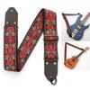 Vintage Flowers Guitar Strap Genuine Leather Head Stripes Bohemia Style Woven