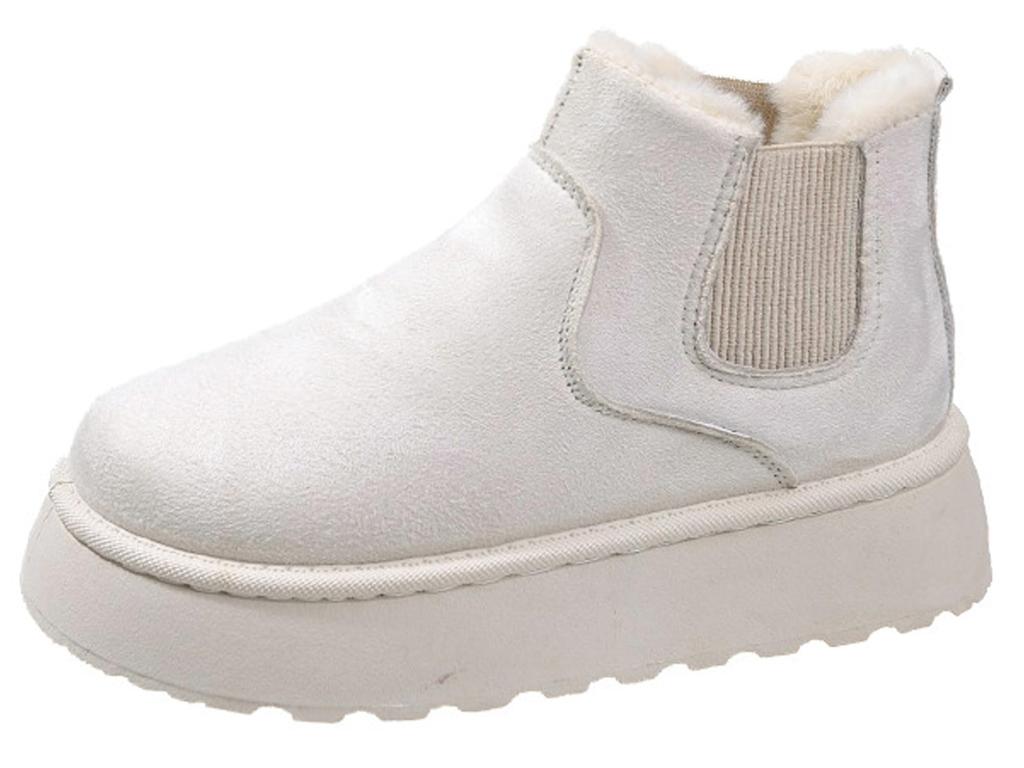 Missmo Sheepskin Boa Snow Short Boots with Side Gore and Fleece Low Flat Comfortable To Walk Thick Furry Work Cold Winter Boots Size Women's Boots,