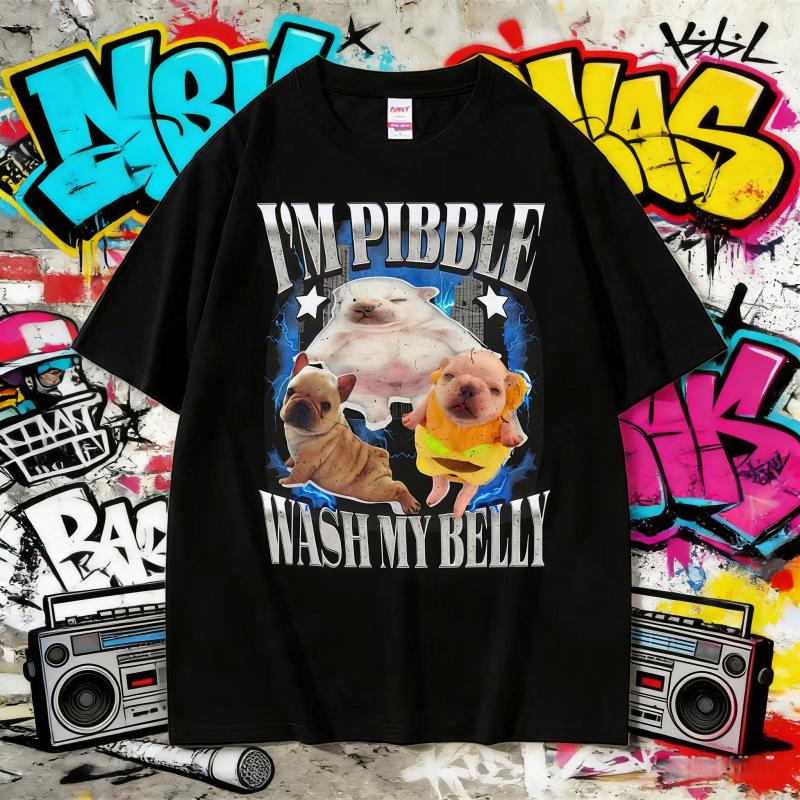 2025 Été Im Pibble Lave Mon Ventre Bouledogue Français Drôle Meme Hommes Femmes Mode Mignon Rétro 100% Coton Pur T-shirt Imprimé