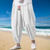 Men Linen Blend Harem Pants Elastic Waist Drawstring Loose Casual Summer Beach Daily Trousers
