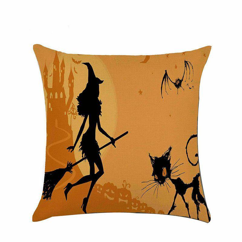 Halloween Witch Castle Linen Throw Pillow Case With Invisible Zipper And Pumpkin Pattern