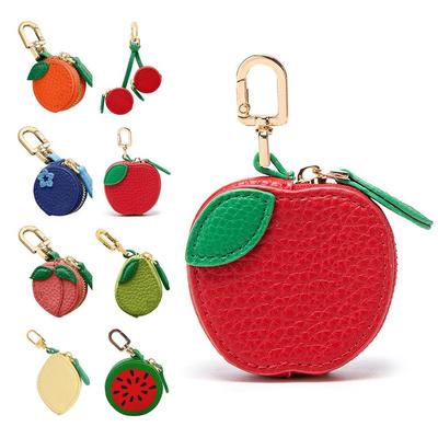 New Cute Fruit Shape Leather Coin Purse Mini Zipper Earphone Bag Keychain Pendant Wallet for Women Girls Gift 2025