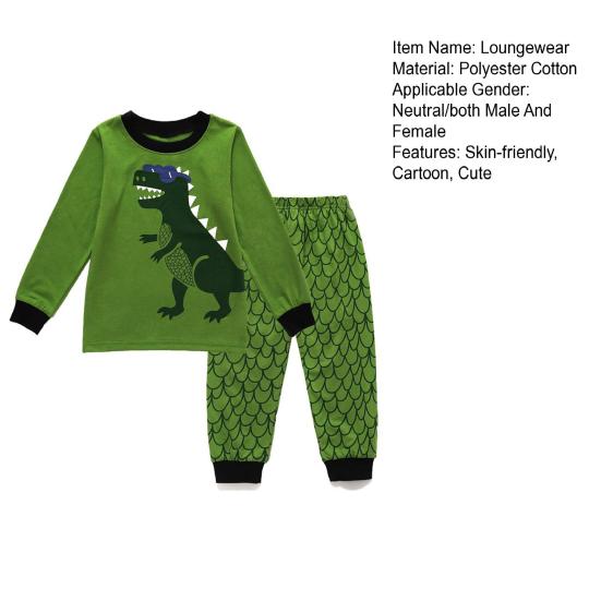 Kids Dinosaur Pajamas Set 2 Piece Pajamas Outfits Kids Cartoon Print Nightwear Skin-friendly Loungewear Homewear Suits
