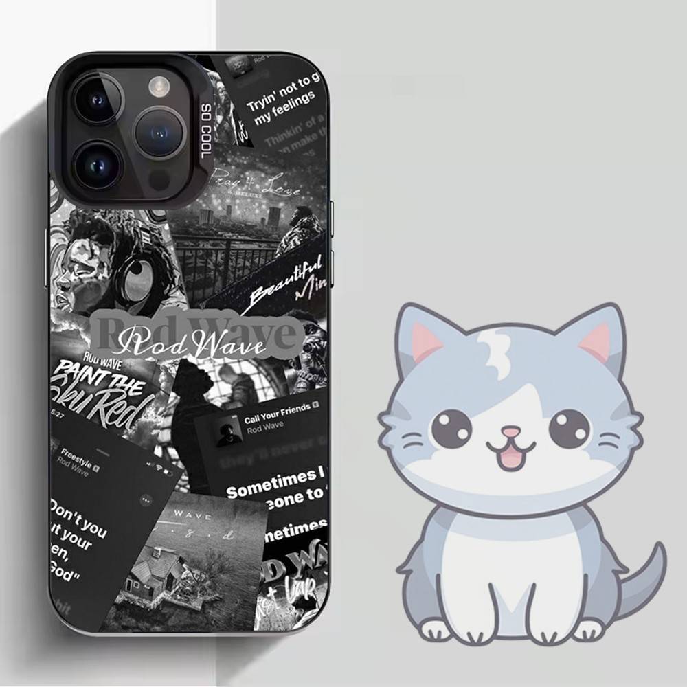 R-Rod W-Wave Graphic Phone Case For iPhone 16,15,14,13,12,11,Mini,Pro,MAX,plus,Black Matte Shockproof Cover