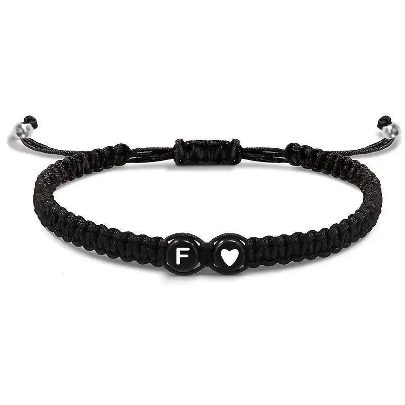 Handmade Black and White Heart Bracelet with 26 English Letters – Fashionable, Versatile Couple's Accessory