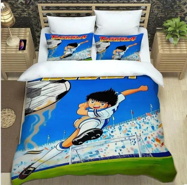 Set biancheria da letto cartone animato, set piumino Captain Tsubasa, copripiumino e federa per camera da letto domestica, regali per ragazzo e ragazza