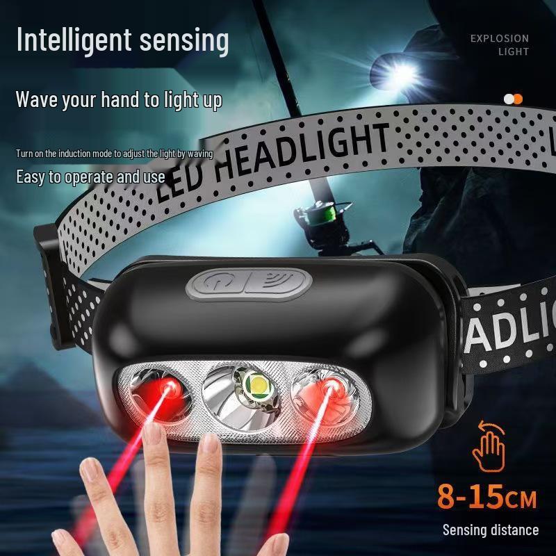 Rechargeable Ultra-Bright Sensor Headlamp - Lightweight, Waterproof, and Strong Light for Night Fishing