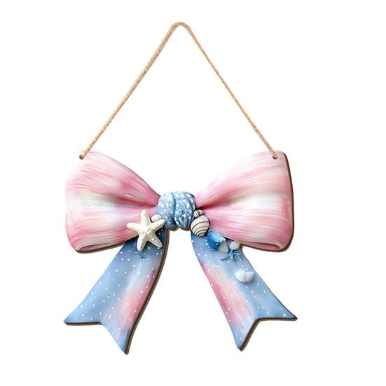 Indoor Outdoor Hanging Plaque Summer Coastal Wooden Wreath, Ocean Welcome Sign, Starfish Shell Nautical Handmade Sign Front Door Hanger for